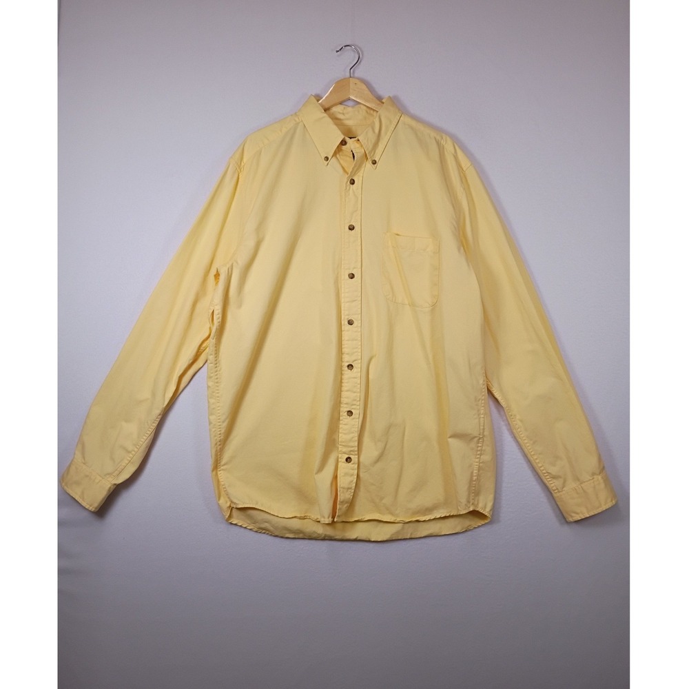 Preppy Eddie Bauer Mens Large Tall Yellow Cotton Button Down Long Sleeve Shirt